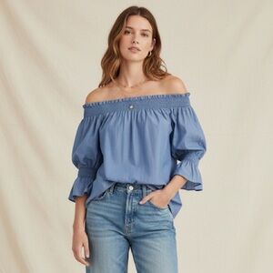 7 FOR ALL MANKIND Silk Off Shoulder Smock Top Blue Size XS Bohemian